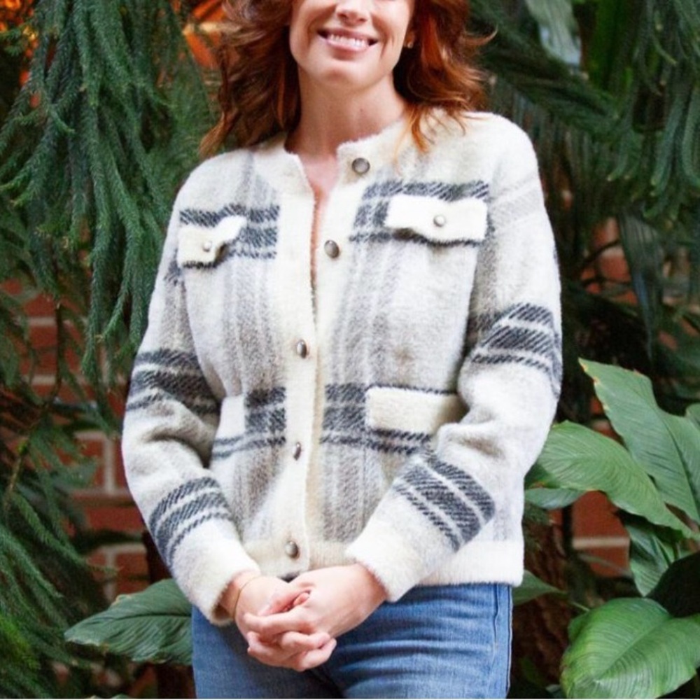 INDUSTRY SP Plaid woman soft nylon business casual cardigan preppy shabby chic